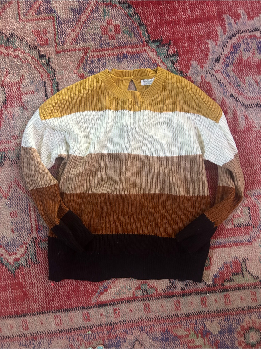 Striped Knit sweater in Mustard, Cream & Brown